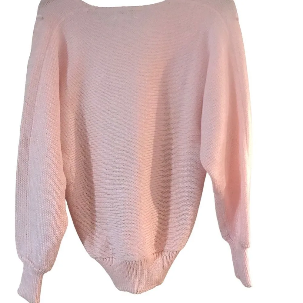 Cristina Pink Pullover Sweater with Gemstones Pearls Large - Image 3