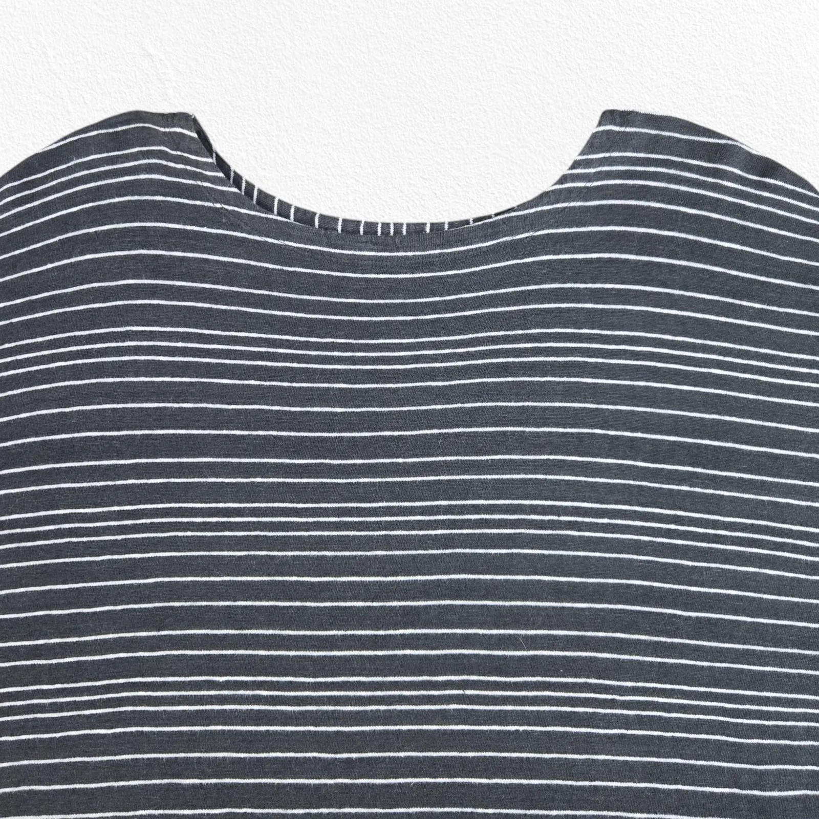 Eileen Fisher Black White Organic Linen Boxy Striped Minimal Blouse Size Large - Image 3