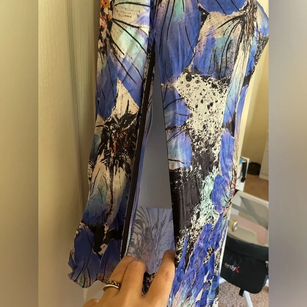 Topshop bold floral ruched long sleeve midi dress in cobalt - Image 5