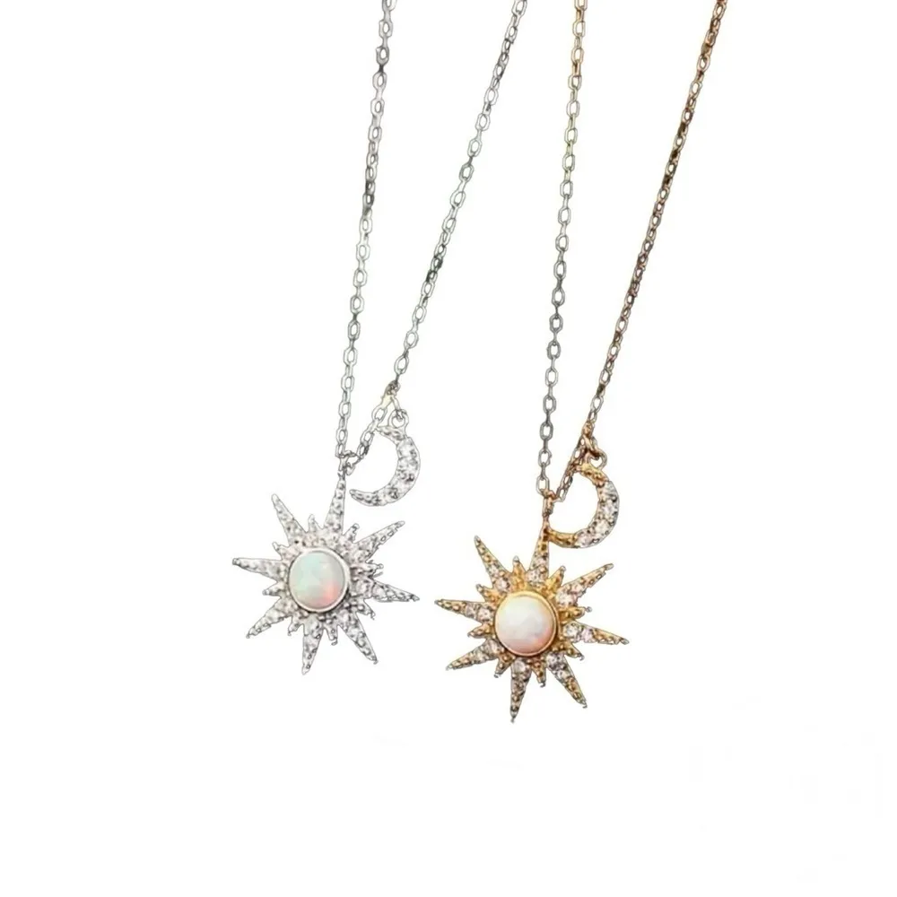 925 Sterling Silver Sun and Moon Opal Necklace New in Packaging - Image 3