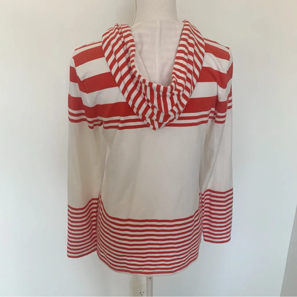 EUC Talbots Petite Red White Nautical Hoodie Kangaroo Pocket Sweatshirt Size SP - Image 9