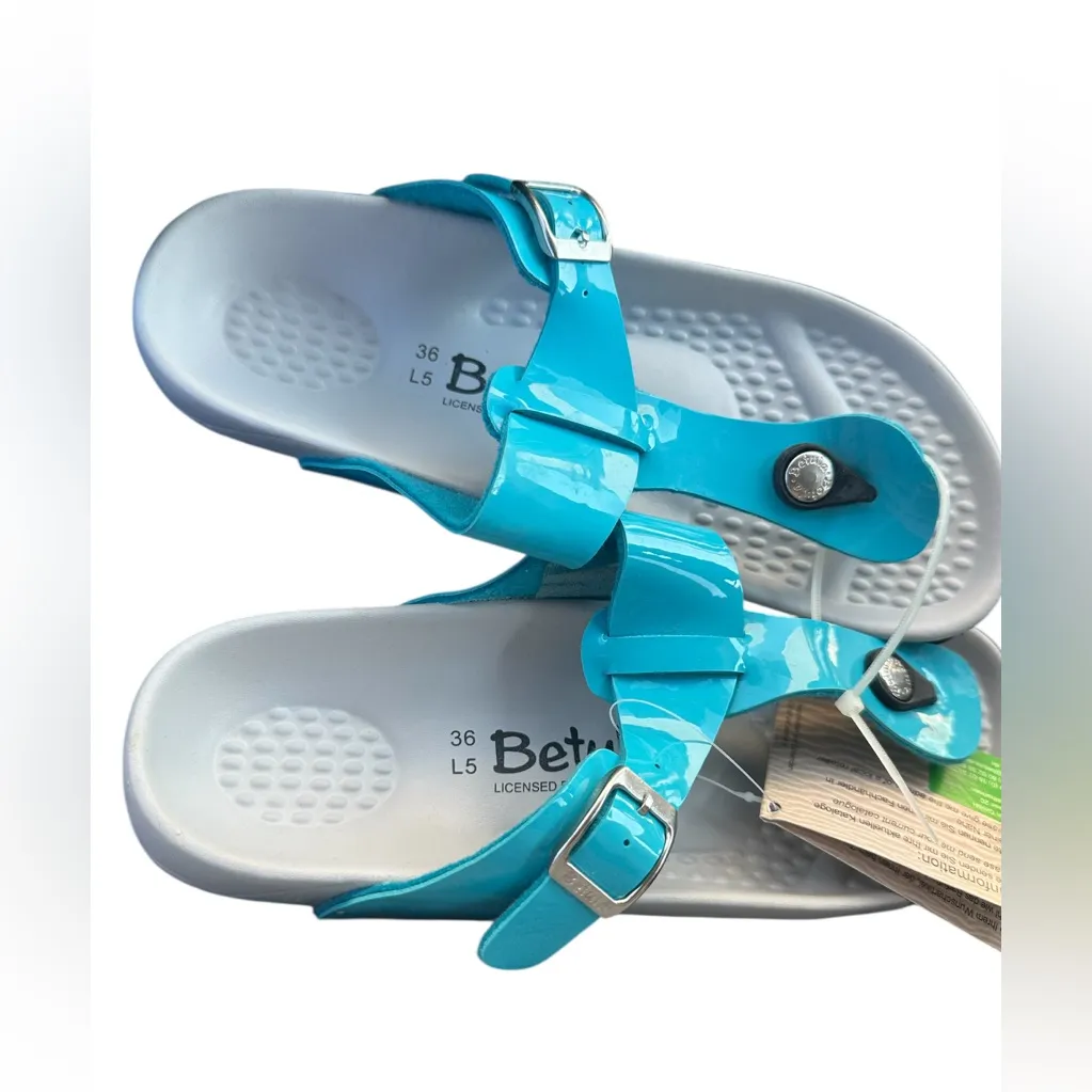 Birkenstock Betula Size 5 Women Gizeh Thong Sandal Blue Patent Leather NEW - Image 3