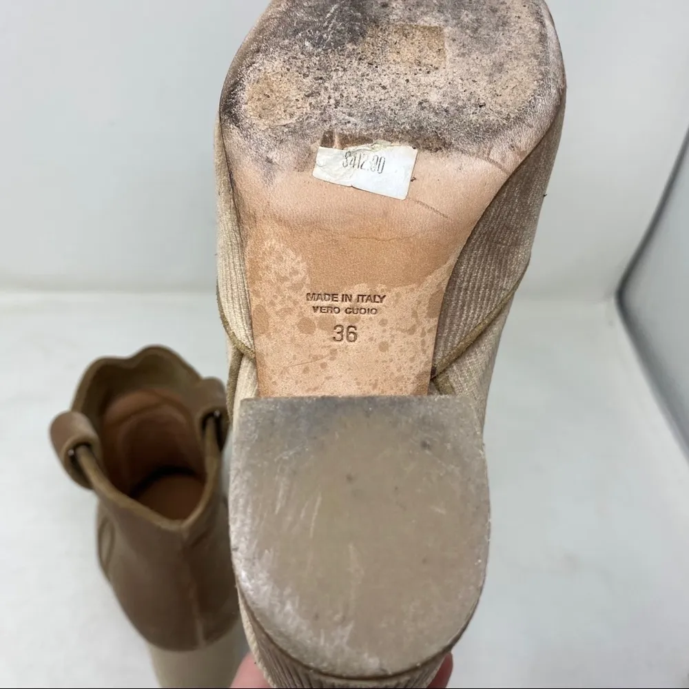 LAURENCE DACADE Pete Velvet Tan nude Corduroy Bootie block heel 36 Size 6 - Image 10