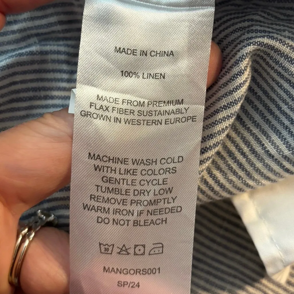 Quince Size M 100% European Linen Sleeveless Swing Dress Blue Pinstripe - Image 7