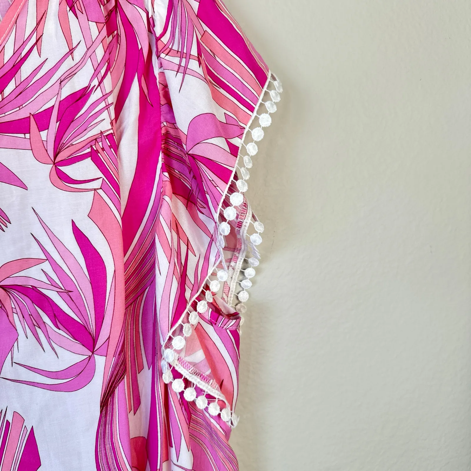 MELISSA ODABASH Keri Ruffle Tiered Print Coverup Dress Orchid Pink Size Large - Image 7