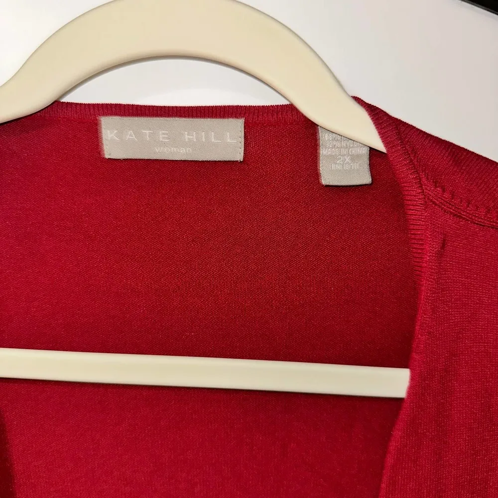 KATE HILL RED 3/4 SLEEVE BUTTON UP SWEATER SIZE 2X - Image 3