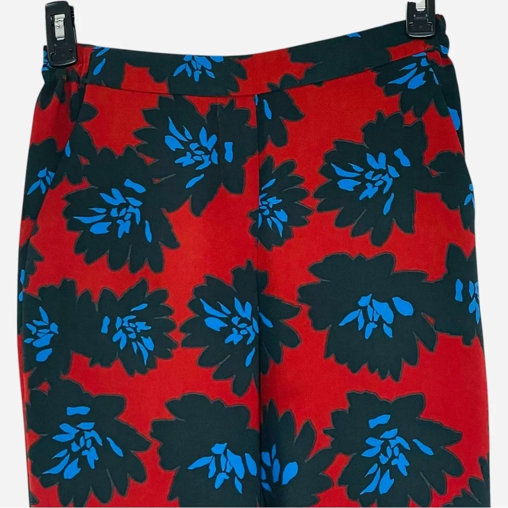 J Crew Pants Firework Floral Tapered Trouser Pants Pull On Career Red Blue sz 4 - Image 5