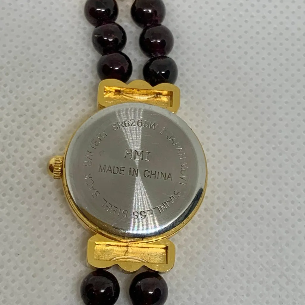 Vintage HMI women watch gold tone case 21mm round mop dial size 7” running - Image 6