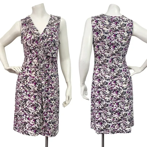 DAISY FUENTES Purple Gray Combo Abstract Sleeveless Dress Small Twisted Preppy - Image 2