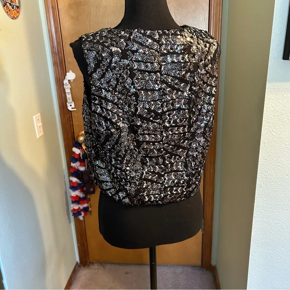 Walter Baker Jaylene Gatsby Sequin top sleeveless black and silver size L - Image 3