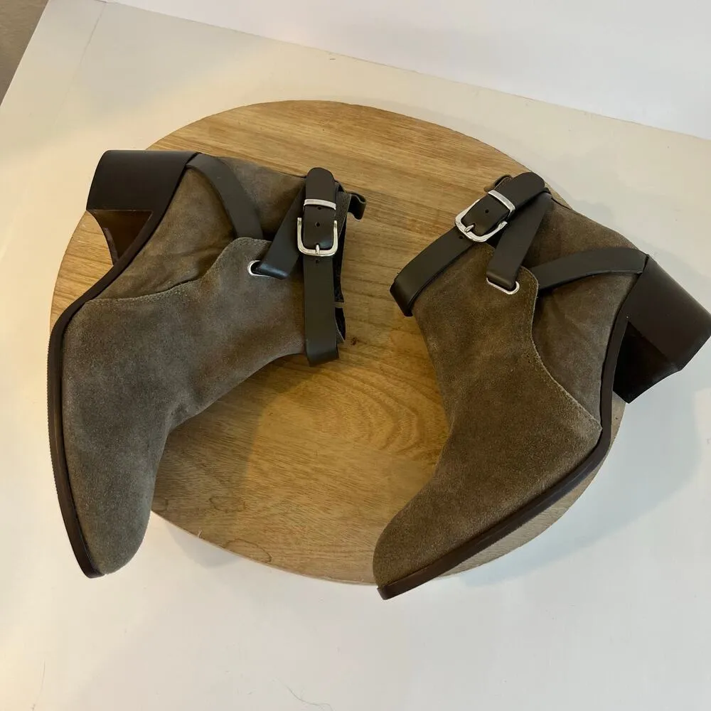 Charles David Italy Made Earth Tone Suede Leather Buckle Boot Size 39/8 - Image 6