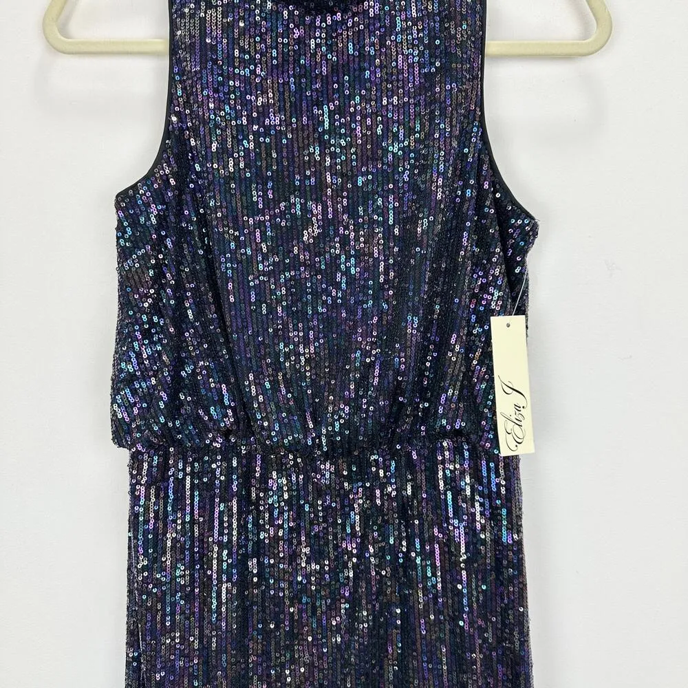 Eliza J Sequined Feather Hem Mini Dress Party Glam Mockneck Sleeveless US 6 NWT - Image 9