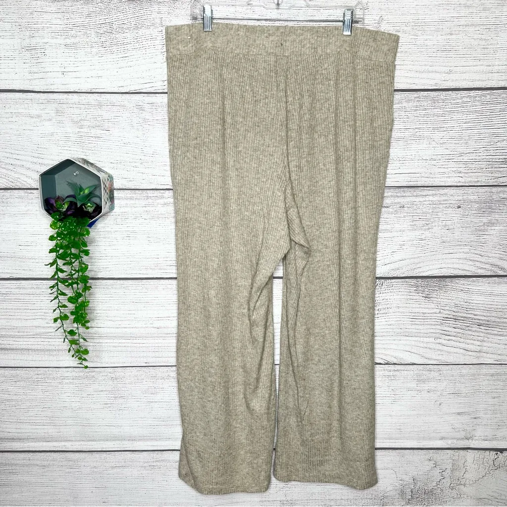 GAIAM Beige Ribbed Knit High Waist Wide Leg Pants Size XXL Yoga Lounge Comfy - Image 7