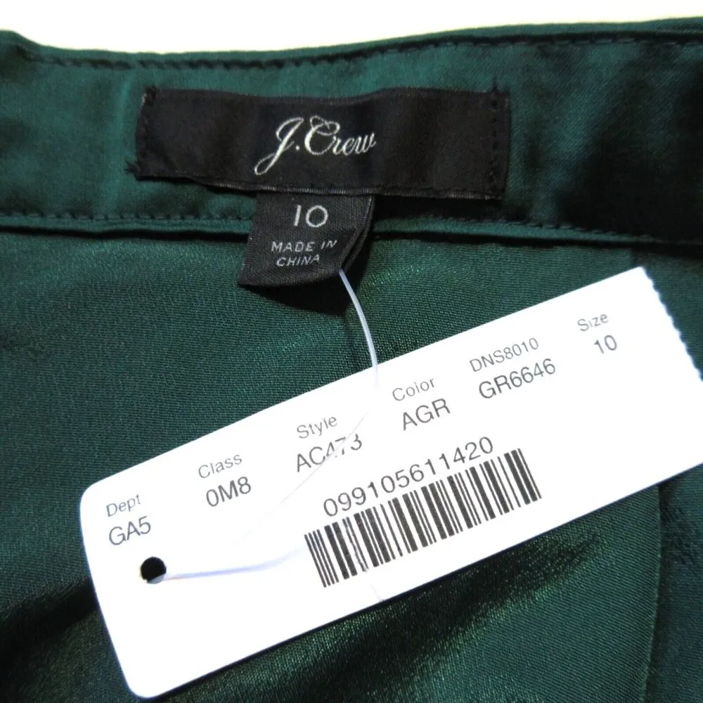 NWT J.Crew Pleated Midi in Academic Green Satin A-line Skirt 10 $98 - Image 3