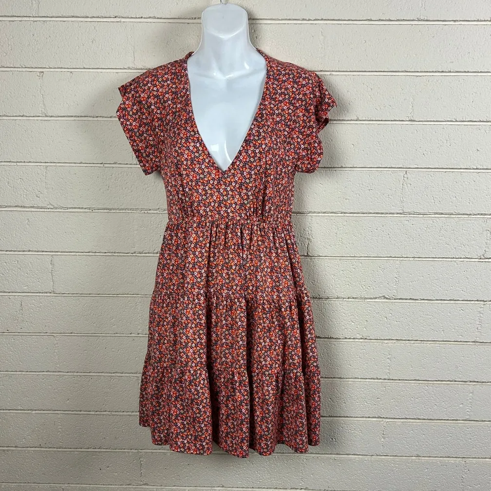 Urban Outfitters Floral V-Neck Babydoll Mini Dress in Red Size S - Image 2