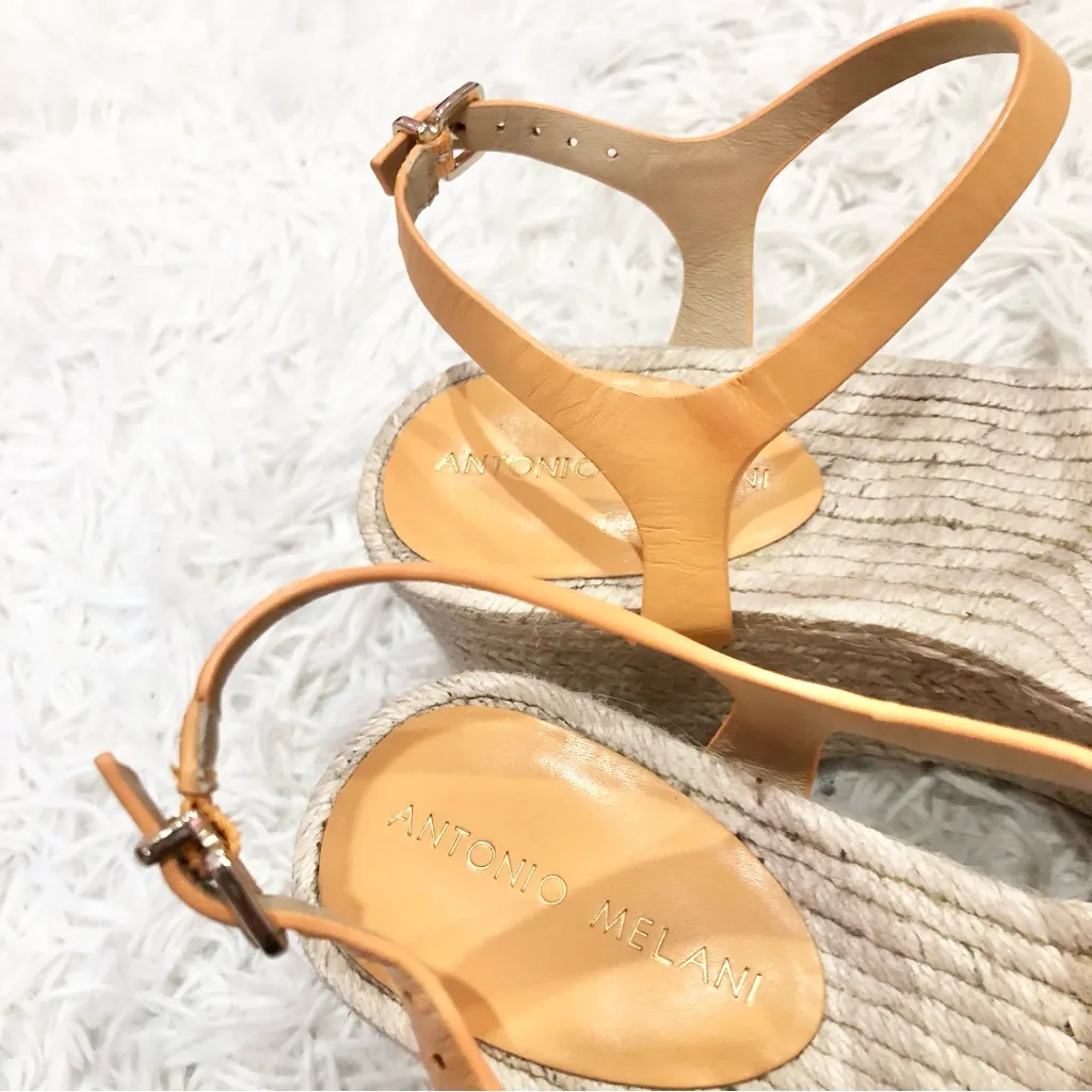 Antonio Melani Cavaaa‎ Leather Espadrille Platform Wedges Pale Peach Tan 7.5 - Image 3