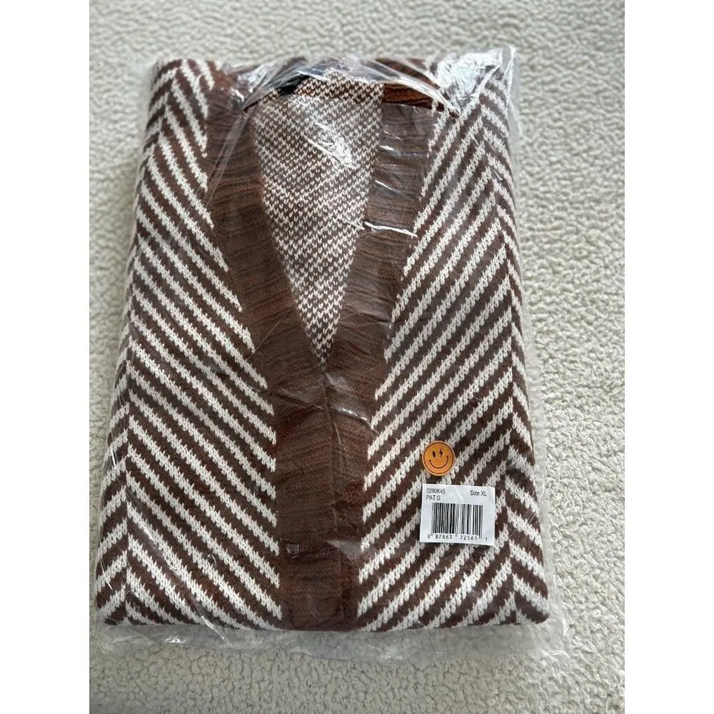 Fortune+Ivy Stitch Fix Women's Chevron Open Cardigan Sweater Rust/White Sz XL - Image 8