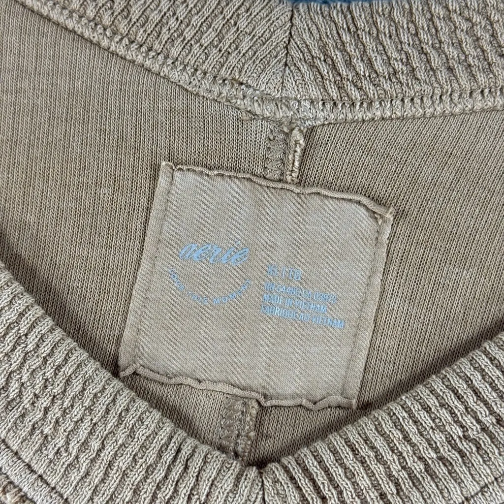 Aerie Texture Wonder V Neck Sweater Oversized Comfy Lounge Basic Beige Tan - Image 3