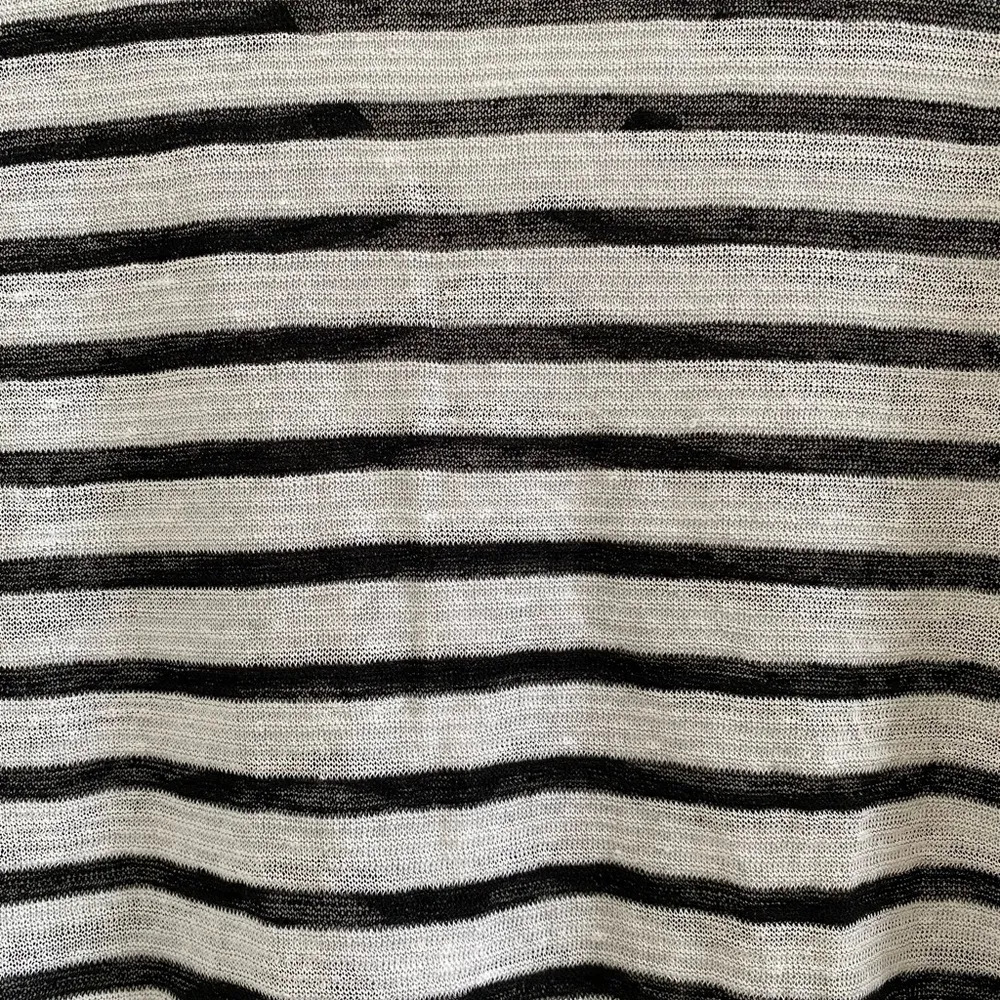 Eileen Fisher Black & White V-Neck Striped Organic Linen Blend T-Shirt Small - Image 5