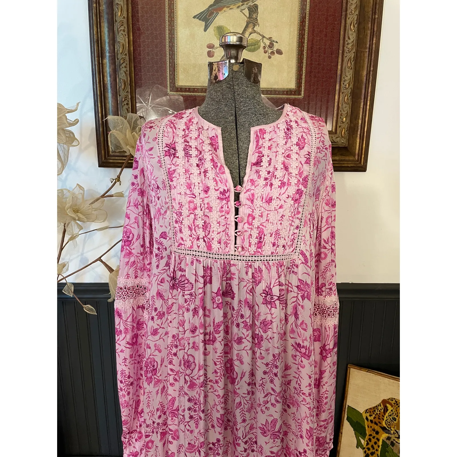 Anthropologie Payal Jain Pink Floral Boho Midi Dress Size M - Image 8