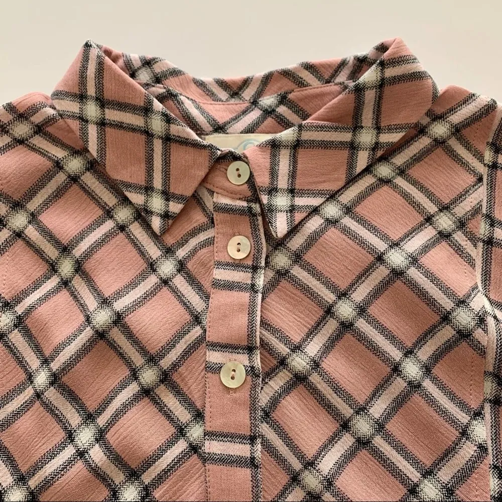Via Penny Lane Reworked Apparel Hit Me Baby One More Wine Button Up Plaid Shirt Size L - Image 4