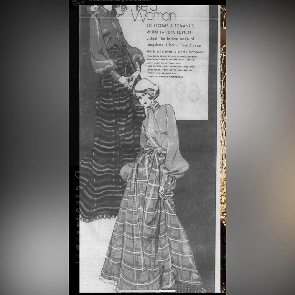 Vintage rare 60/70s Ellen Tracy plaid taffeta wrap long skirt, size medium large - Image 15