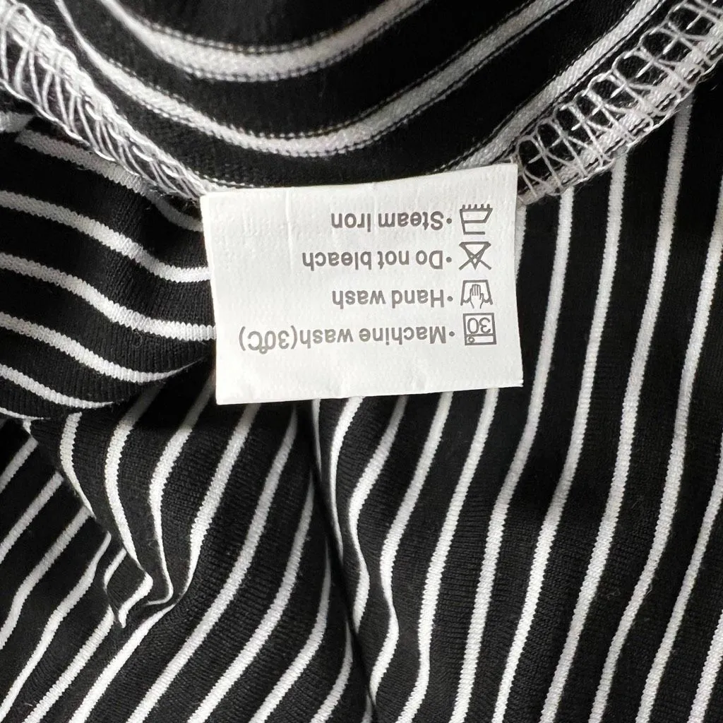 MEROKEETY 3/4 Sleeve Striped TShirt  Dress With Pockets Large Black White NEW - Image 4