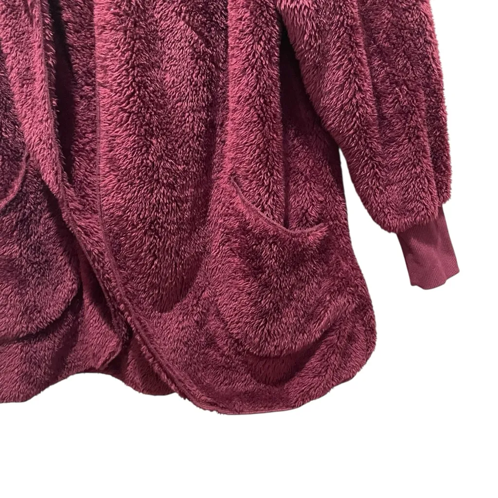 Zenana Outfitters Hooded Sherpa Cardigan Burgundy Red Women’s Size Small - Image 5