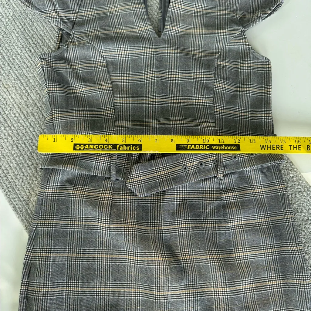 NAF NAF Gray Plaid Belted Cap Sleeve Business Casual Dress Size Small - Image 12