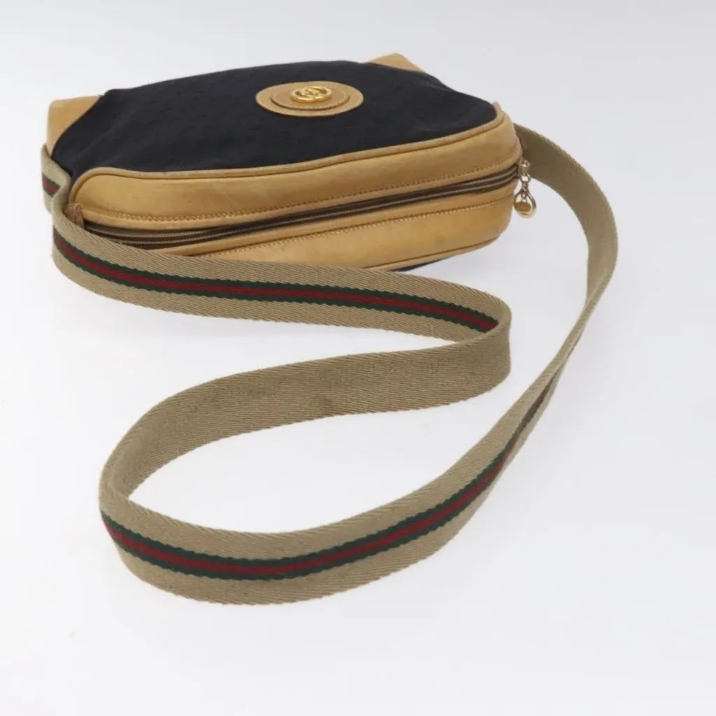 Micro GG Canvas Web Sherry Line Shoulder Bag Black Gold Authentic - Image 6