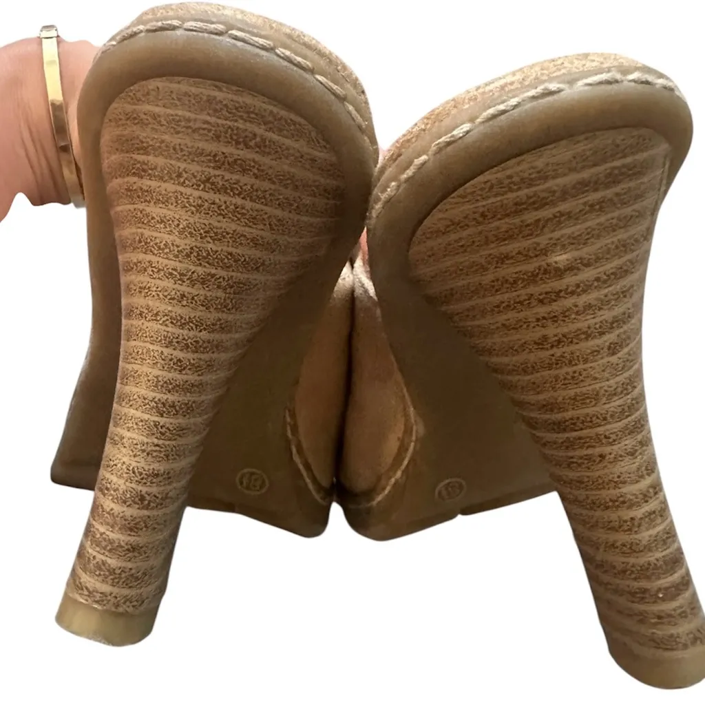 Vintage Y2K Ellemenno “Puffy” suede and rabbit fur platform mules Tan Size 8.5 - Image 7