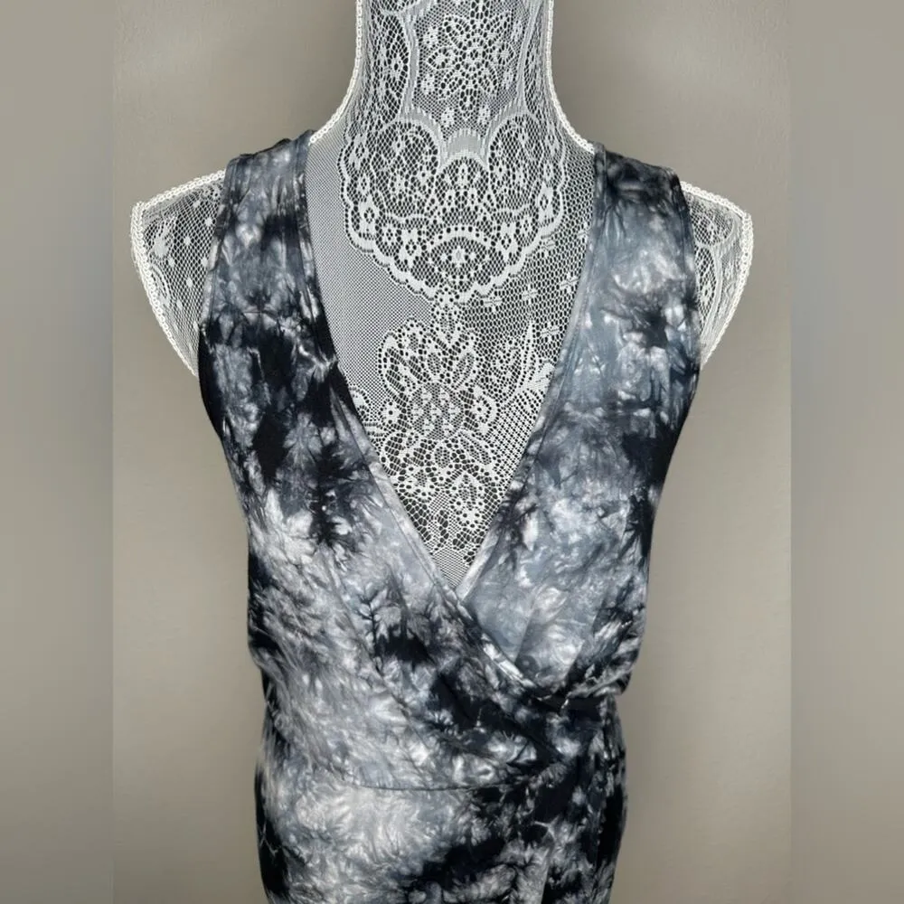 Womens Tie Dye Wrap Front V-Neck Tank Top Dress Black Grey Size XS - Image 9