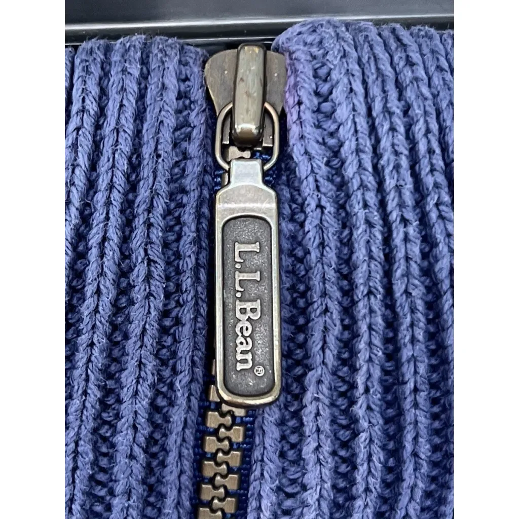 VTG L.L. Bean Blue Zip Front Cardigan Jacket XL Chunky Cable Knit Thick Oversize - Image 3