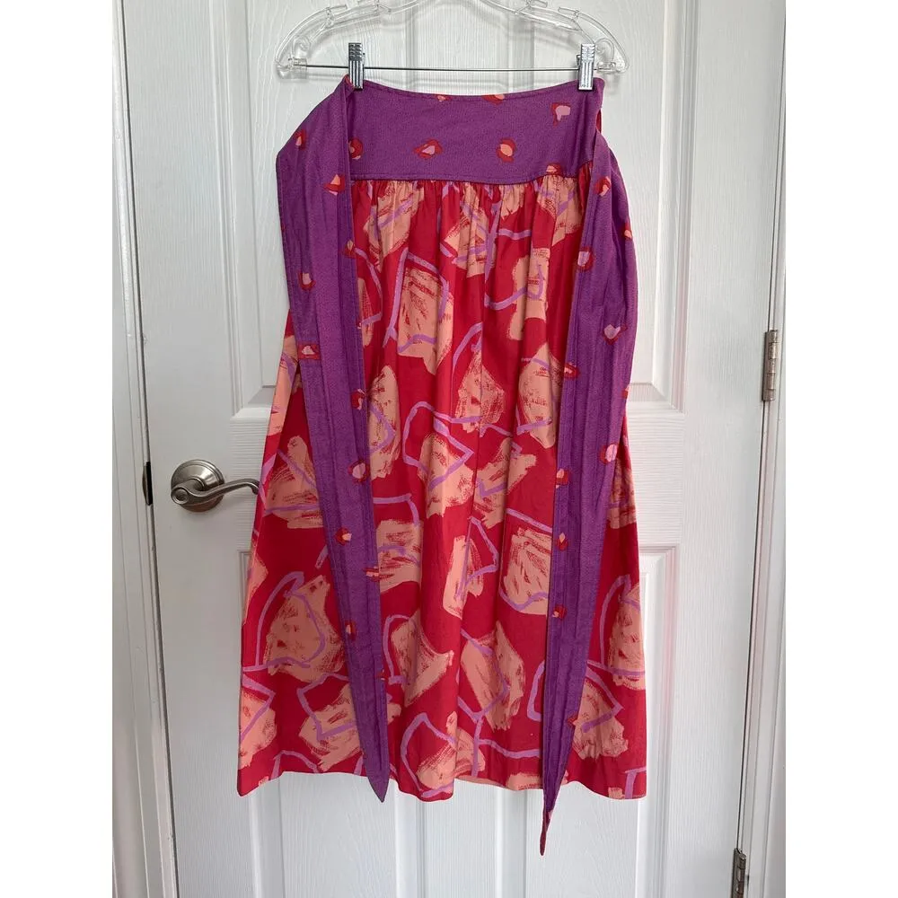 Vintage Jeanne Marc wrap maxi abstract skirt sash tie purple coral medium - Image 4