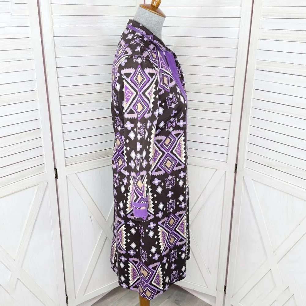 Tory Burch Ikat Tribal Print Cotton‎ Caftan Tunic Dress Brown Purple 6 - Image 3