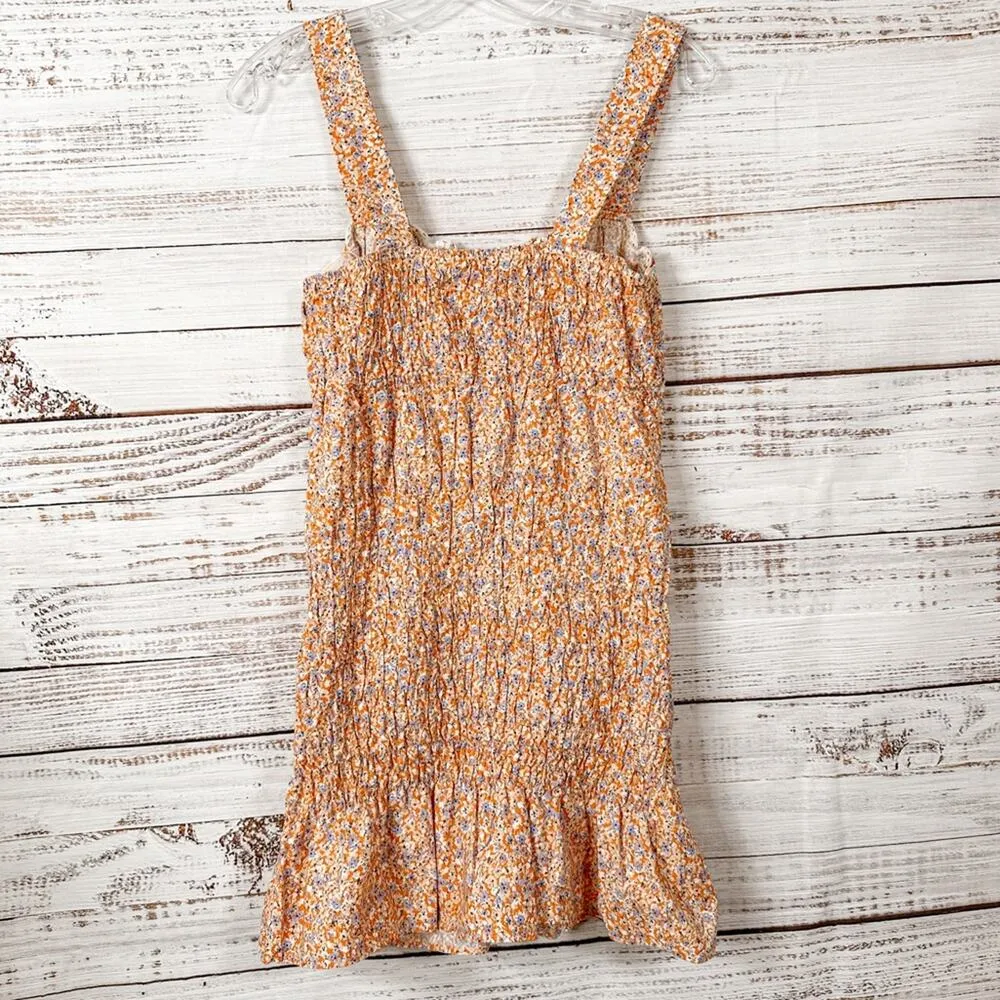 Zara Floral Ditsy Orange Lilac Smocked Sleeveless Minidress, EUC, Size Medium - Image 12