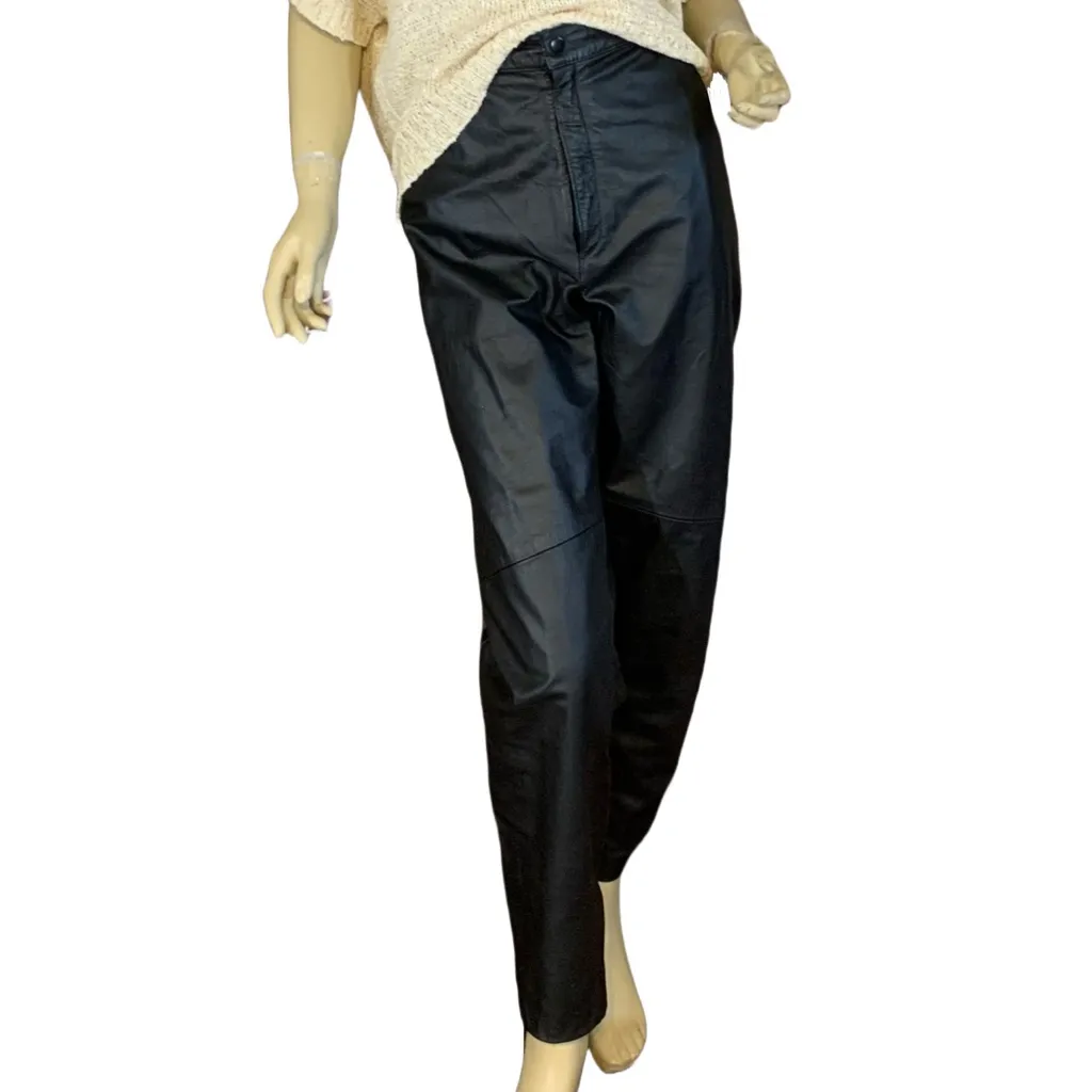 VINTAGE 1990’S BLACK GENUINE LEATHER MADE IN BRAZIL TROUSERS (11/12/L) Size L - Image 2