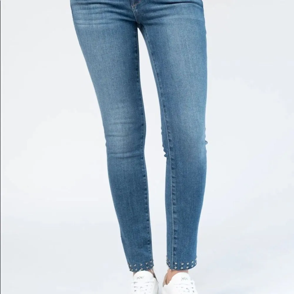 FRAME Le High Skinny Slit Stud Detail Jeans Mid Blue Wash‎ Size 27 - Image 3