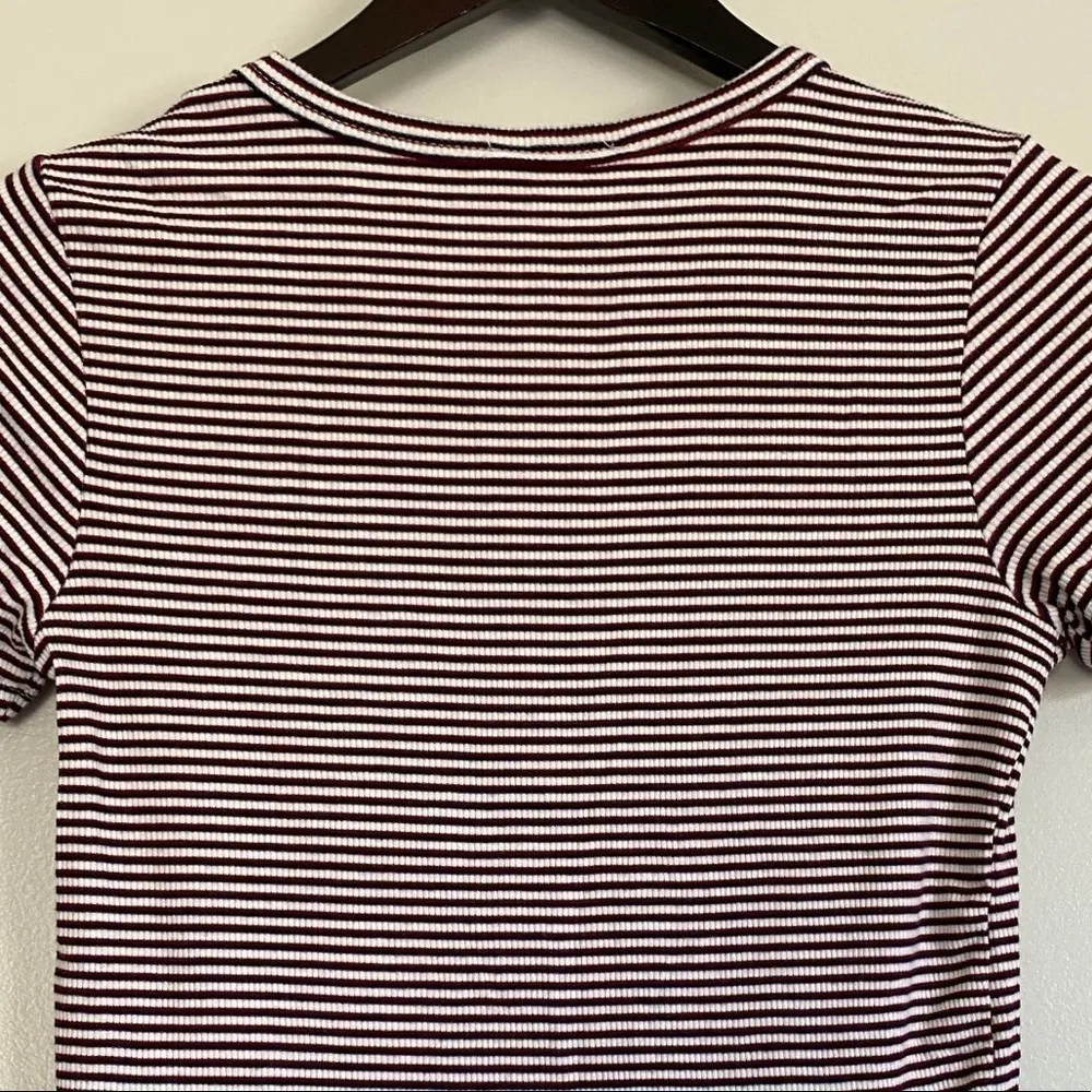 Striped Front Tie Ribbed Tee M - Image 6