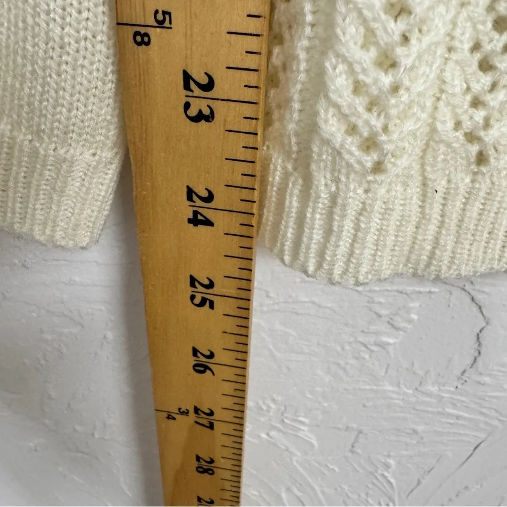 Vintage Cream Crochet Cardigan Sweater Womens M Light Academia Preppy Classic Size M - Image 6