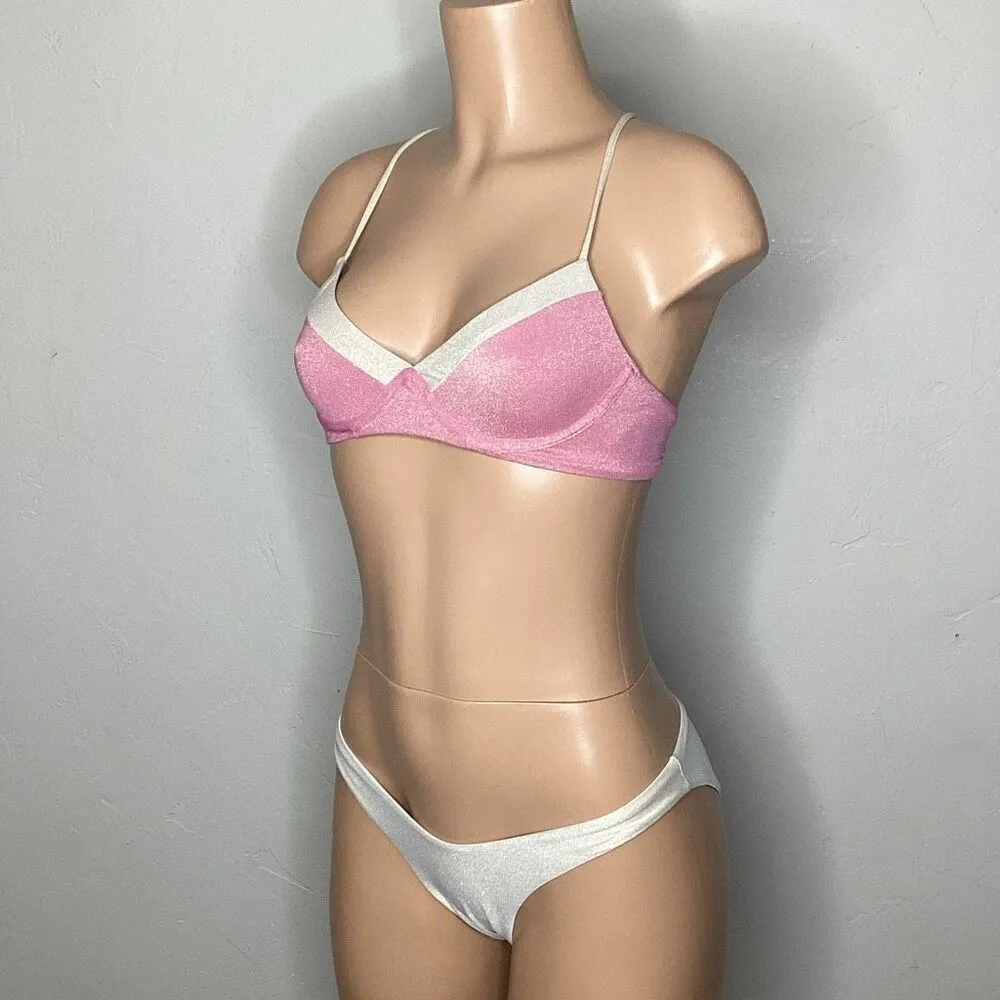 New. PQ/Pilyq pink metallic bikini set. Small. Retails $176 - Image 4