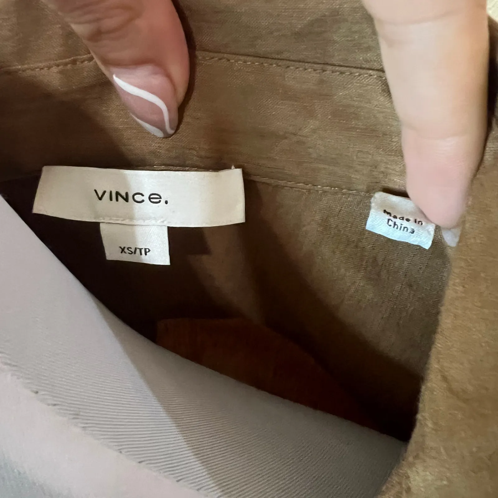 VINCE. Linen-blend mini shirt dress in tobacco tan WOMENS XS - Image 8