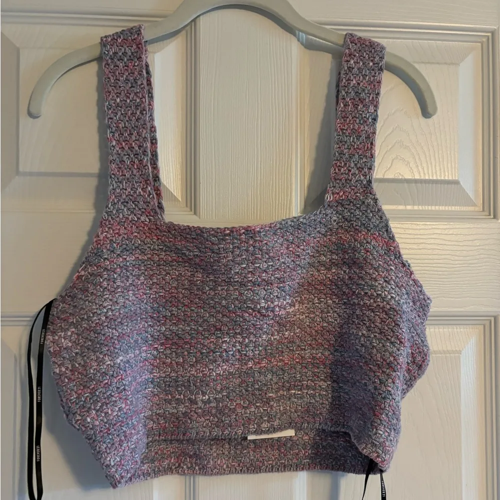Sweater Knit Tank Top Crochet Purple and Pink - Image 3