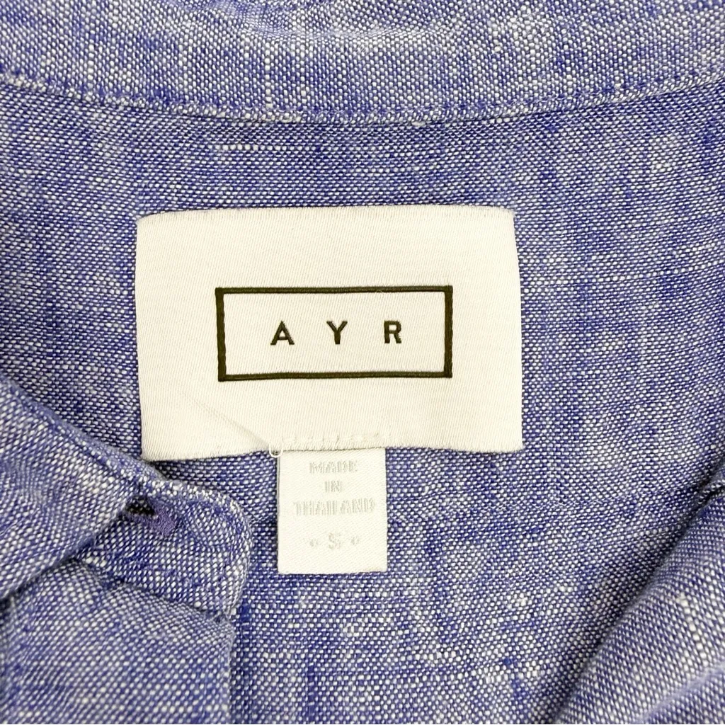 AYR The Coastline Linen Button Down Tunic Top Indigo Blue Coastal Lagenlook - Image 7