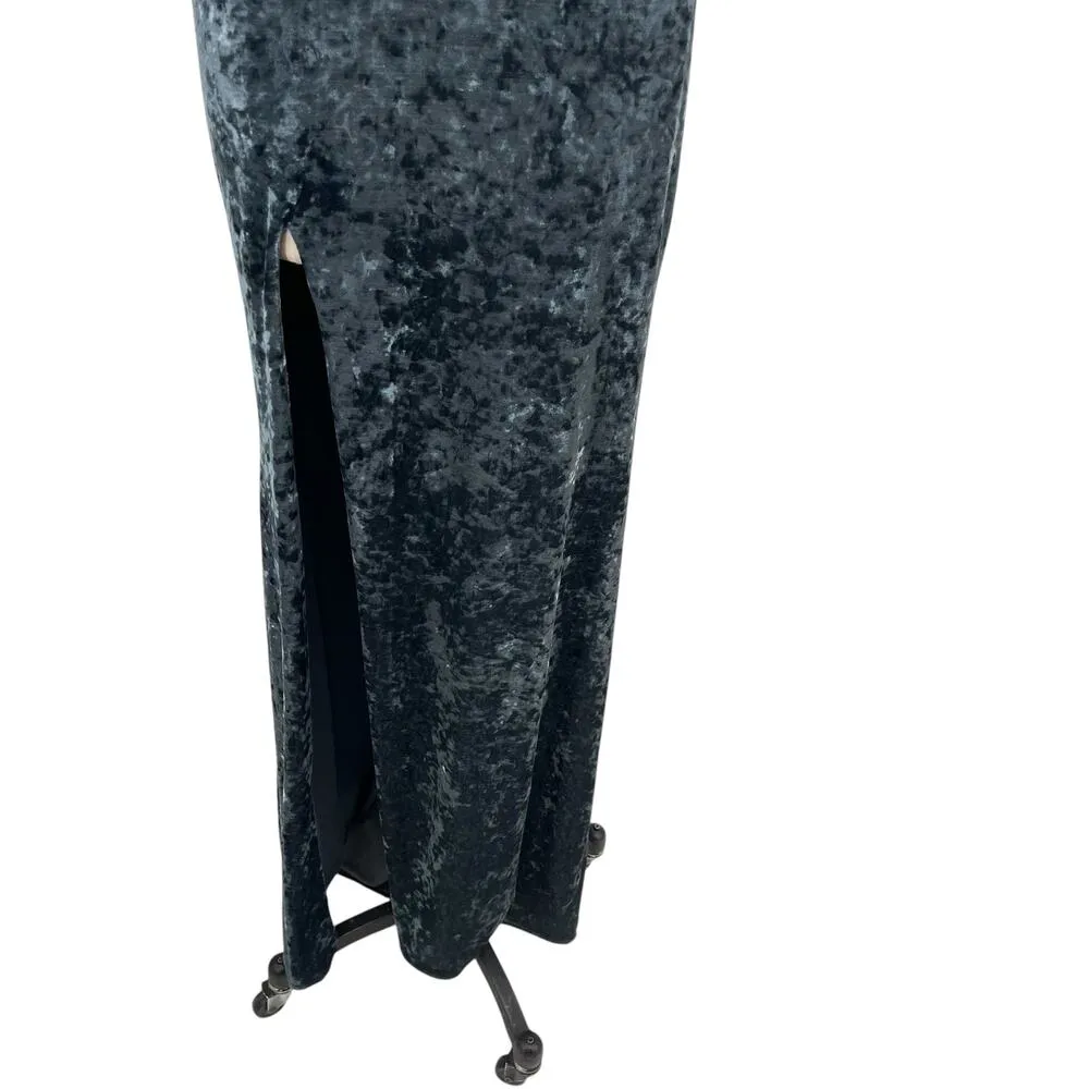 La Femme 25659 Strappy Plunging Velvet‎ Slit Dress Gown Blue Size 6 - Image 8