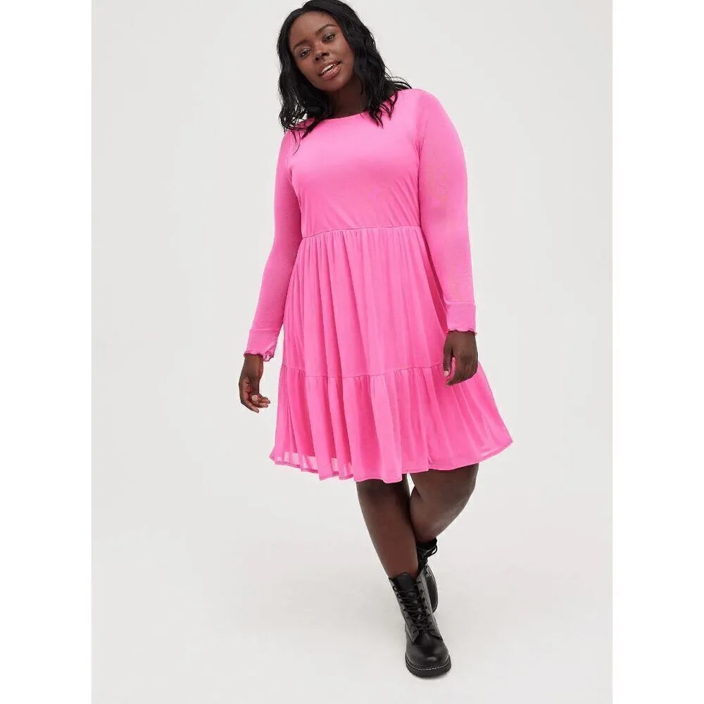 Torrid Hot Pink Glo Mesh Ruffle Tiered Mini Dress XL/14 NWT - Image 8