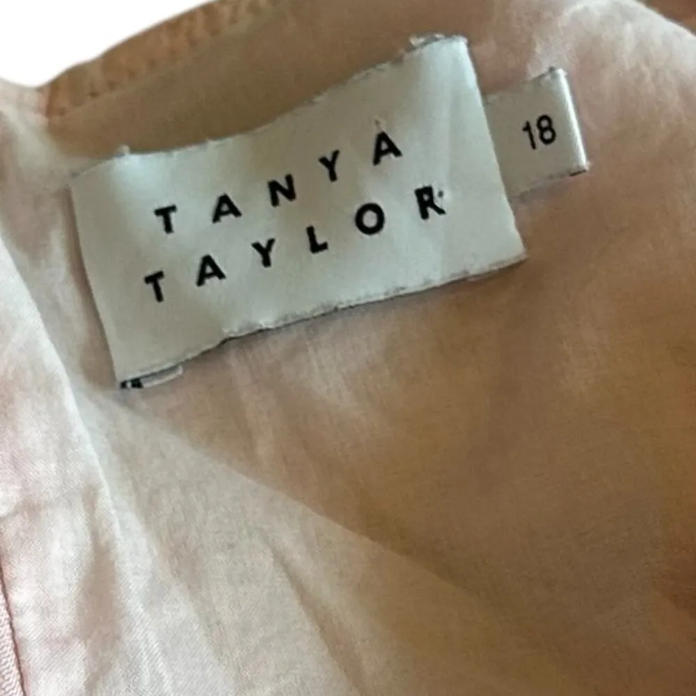 Tanya Taylor Light Pink Colorful Floral Print Dress Midi Short Sleeve Size 18 - Image 12