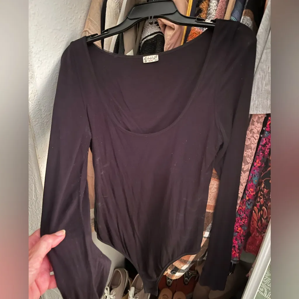 Free People settle in scoop neck bodysuit sz M Black Size M - Image 5