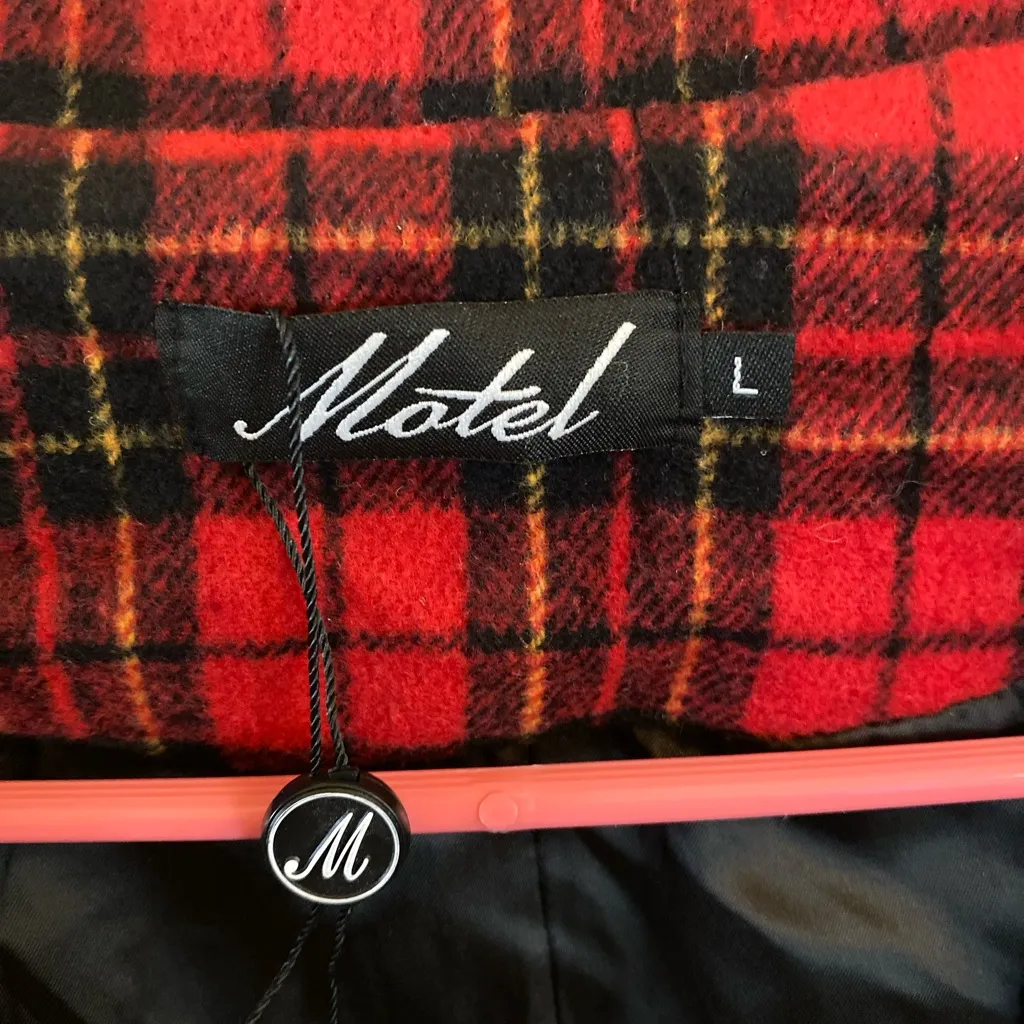 Motel Rocks Red Black Tartan Plaid Wool Coat Holiday Christmas Grunge Cabin core - Image 6