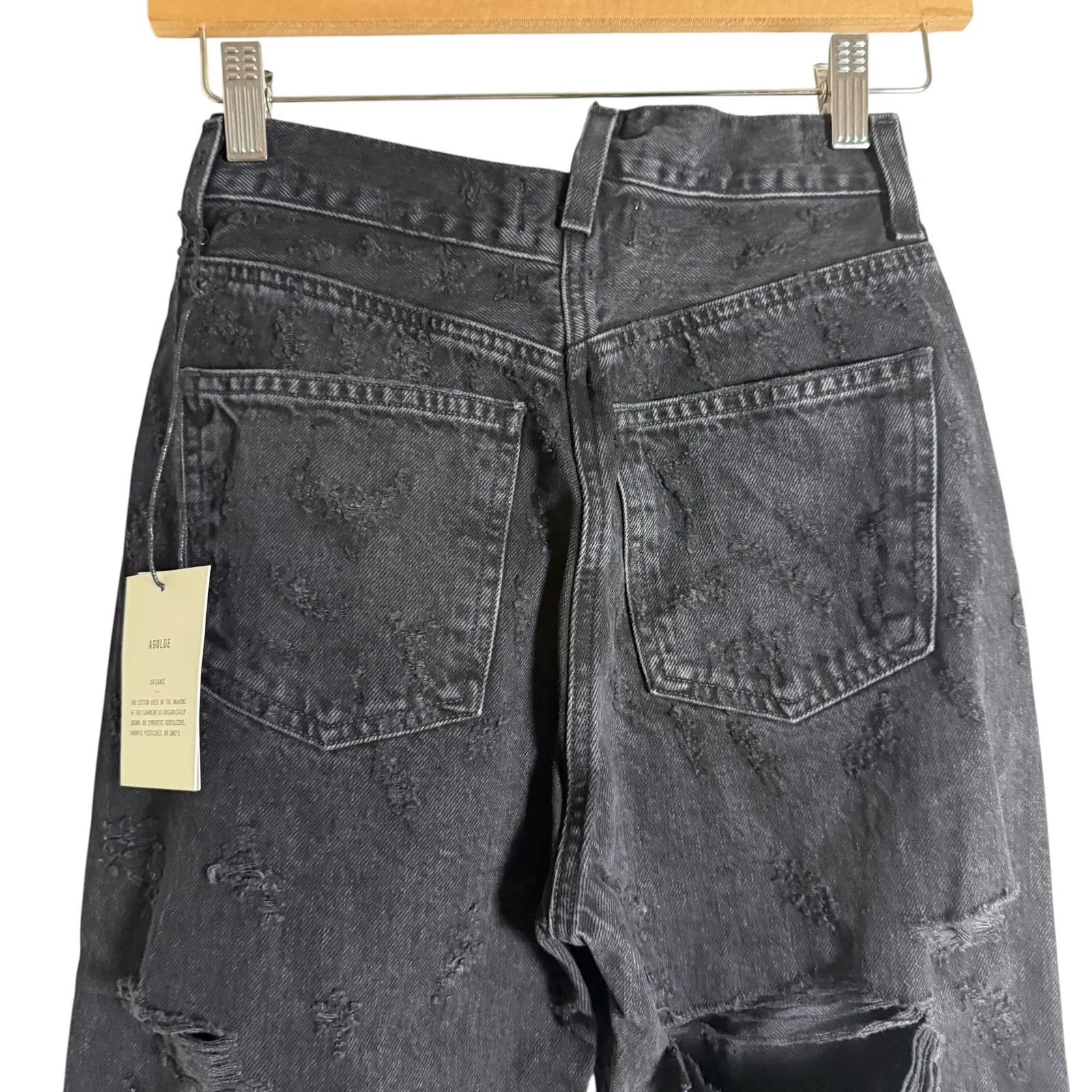 Agolde Criss Cross Straight Leg Distressed Ripped Feverish Black Denim Jeans 23 - Image 8